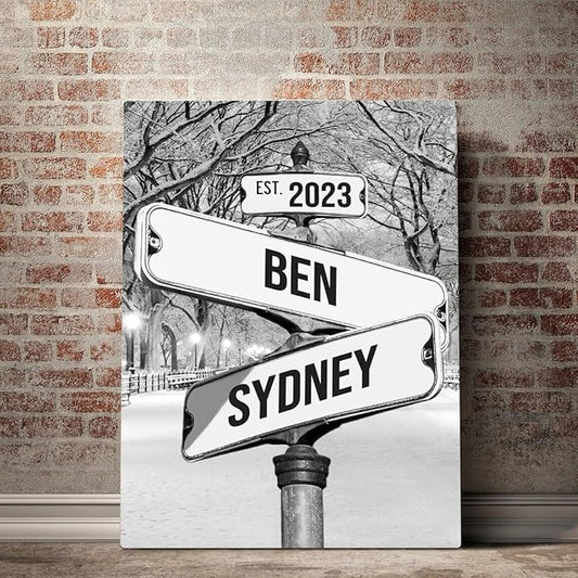 Personalized Canvas Vintage Street Sign For Couple, Crossroads StreetSign Best Gift For Сouple, Custom Name And Date VintageStreet Sign Art Canvas Of Poster #16
