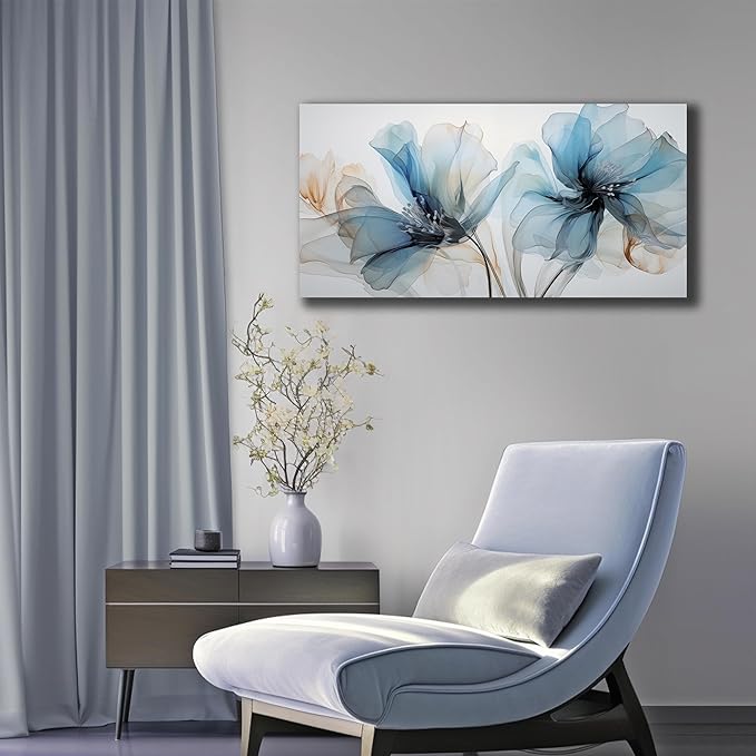 LAOTOART Flower Pictures Wall Decor For Bedroom Blue Canvas Wall Art For Office Women Modern Canvas Wall Art For Living Room Size 20 x 40 Inch