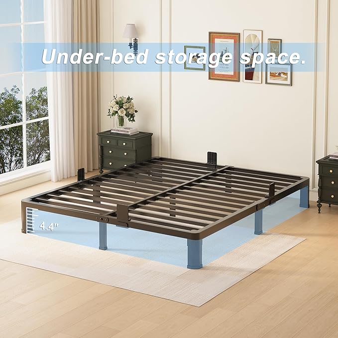 6 inch California King Bed Frame with Round Corner Legs Mattress Slide Stopper,Low Profile Heavy Duty Metal Platform,Steel Slat Support,No Box Spring Needed,Easy Assembly,Noise Free