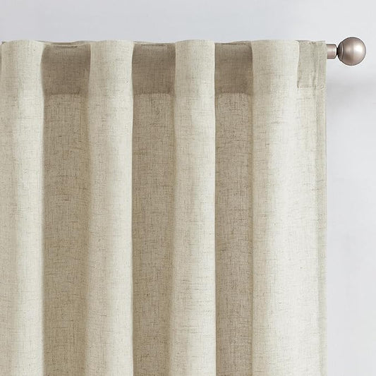 jinchan Oat Linen Blend Curtains for Bedroom 63 Inch Length 2 Panels Curtains for Kichen Room, 50 Inch Wide Farmhouse Drapes with Rod Pocket Back Tab(50W x 63L, Oat)