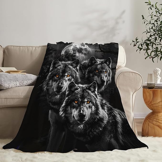 Wolf Throw - Animal Blanket for Girls, Women, Men & Boys - Soft, Warm, Cozy Fleece Blanket for Couch, Sofa, Bed - 60"x50"