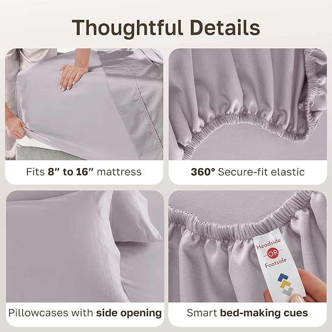 California Design Den California King Sheet Set - 100% Cotton, 600 Thread Count Deep Pocket Cal King Sheet Set, Luxury Soft Hotel-Quality Sheets Sateen Weave - Lavender