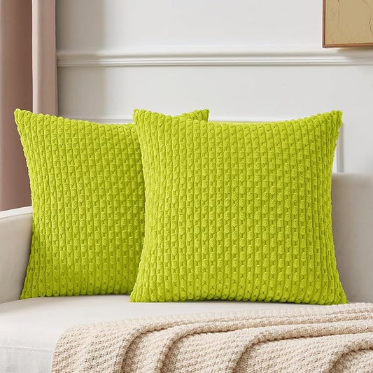 Kevin Textile Decorative Pillow Covers Set of 2 Striped Plush Corduroy Pillows Pillowcases Boho Home Decor Cushion Covers for Couch Sofa Bed Living Room 22x22 Inch, Christmas Green