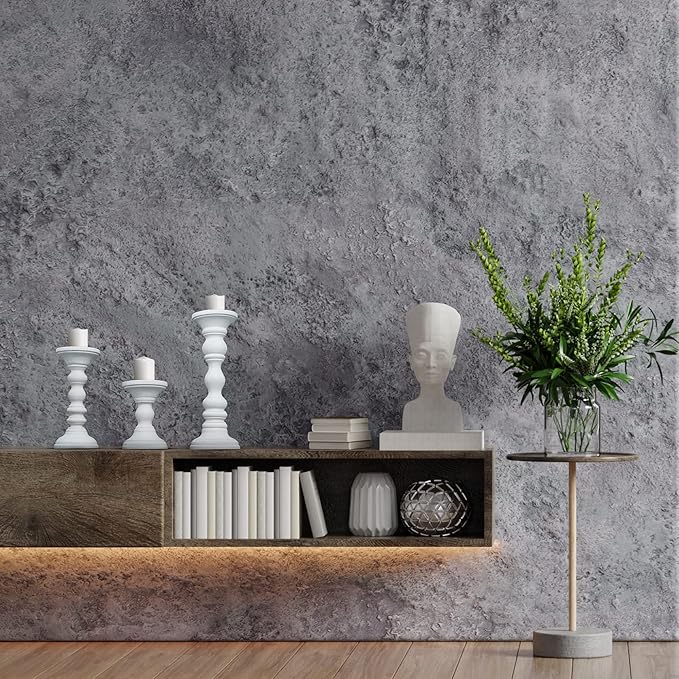 Mela Artisans Wooden Pillar Candle Holders | Willow Design | Set of 3 Mango Wood Candlesticks | Matte White | Sizes 6" & 9" & 12" | Table Decor | Centerpiece | Mantel | Wedding | Living Room Decor