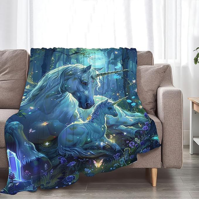 Unicorn Blanket for Girls - White Horse Throw for Women, Men, Boys - Soft Warm Cozy Fleece for Couch, Sofa, Bed - Gifts and Decor - 60"x50"