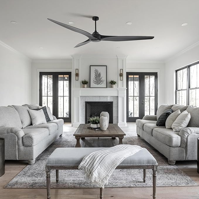 100 Inch Ceiling Fans without Lights, Industrial Black Ceiling Fan with Remote Control for Living Room Shop Garage Bedroom Indoor Outdoor, 6-Speed Reversible DC Motor, Ventilador De Techo