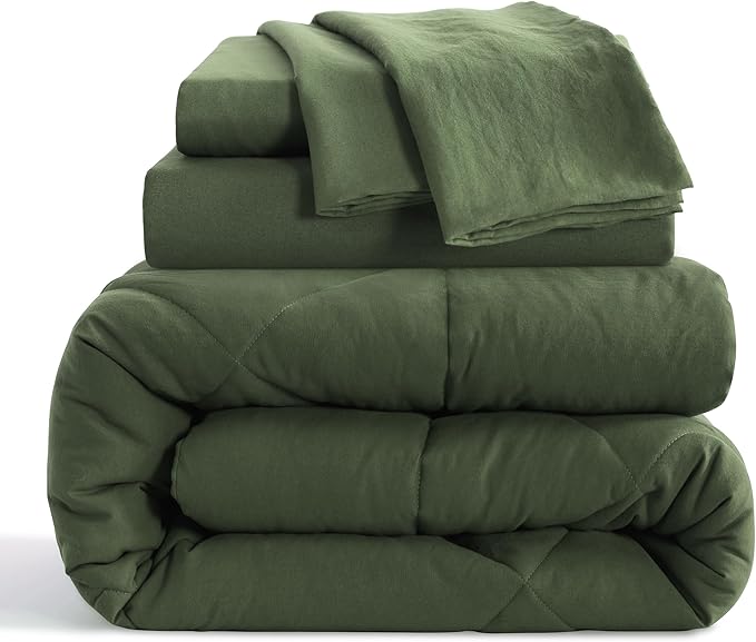 NTBAY Twin Comforter Set with Sheets, 5 Pieces Soft and Breathable Twin Bedding Set, Twin Bed in a Bag, Down Alternative Comforter Set Solid Color All Season, Kids Bedding Set, Olive Green