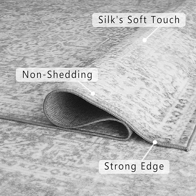 vivorug Runner Rug 2'x7' Vintage Washable Non-Slip Runners for Hallways Kitchen Entryway Laundry Room Carpet Hallway Runner Ivory/Silver