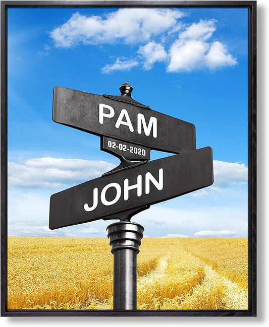 BOTTEGAARTS Street Sign Art for Couples’ Crossroads Unique Personalized Photo or Canvas Prints with Couple's Names and Special Date on Sign,Perfect Present for Anniversary,Wedding,Birthday,Holidays
