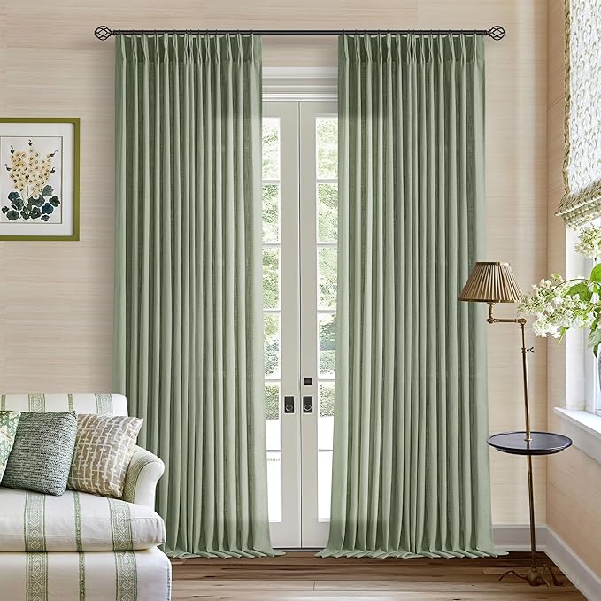 120 Inch Curtains High Ceiling Tall Curtains 2 Panels Set for Living Room Pinch Pleated with Hooks Rings Back Tab Bohemian Semi Sheer Drapes Cottage Long Large Window Drapes 120 Length Sage Green