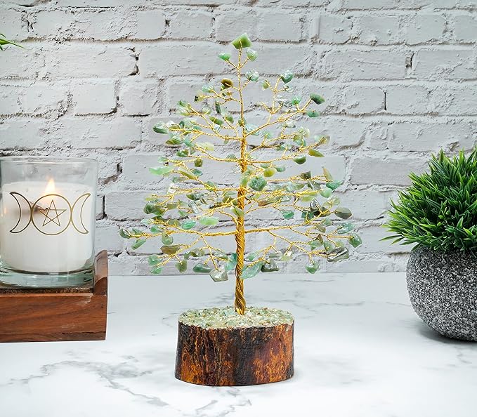 "Green Aventurine Healing Crystal Tree Bonsai, Desk Decor for Women Room & Office Decor Spiritual Gift Meditation Crystals for Home room decor cute house warming gifts for women Mom Birthday 7-8"""