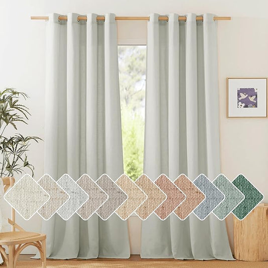 NICETOWN Thick Linen Gray Curtains for Boys Room, Grommet Privacy Assured with Light Filtering Linen Blend Window Treatments for Bedroom/Farmhouse, W55 x L120, 2 Panels