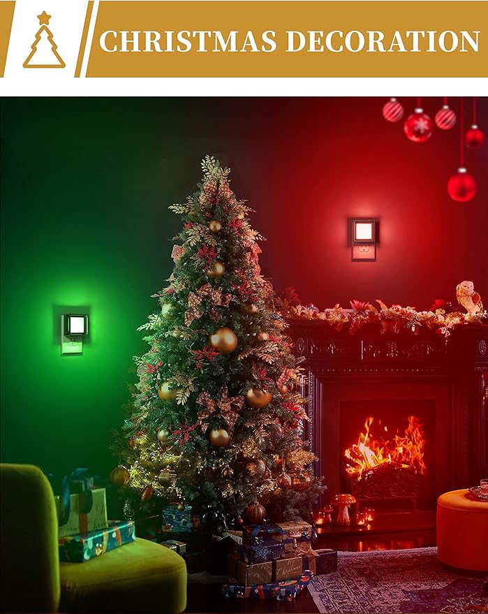 DORESshop Red Night Light [2 Pack], Night Lights Plug Into Wall, Night Light Dusk to Dawn Sensor, LED NightLight Adjustable Brightness, Bedroom, Bathroom, Hallway, Stairs, Christmas, Party