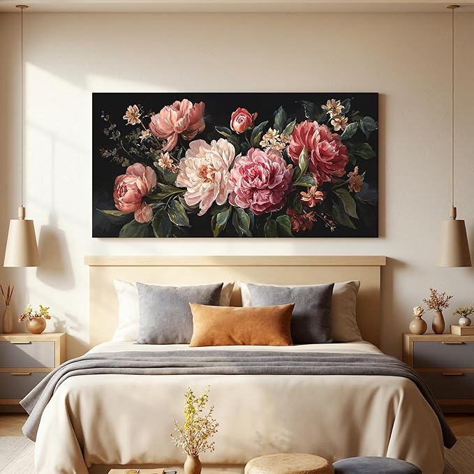 Canvas Wall Art Decor Colorful Flower Pictures Wall Art Decor For Living Room Black Vintage Botanical Wall Art Pictures Prints Artwork Wall Art For Home Bedroom Office Room Wall Decor 20×40 Inch