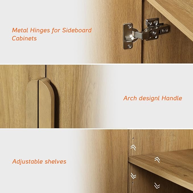 WAMPAT 126" W Large Buffet Sideboard Cabinet with Storages, Modern Buffet Table Coffee Bar Wine Bar Storage Curved Cabinet with 4 Doors for Dining Room, Living Room, Kitchen,Walnut