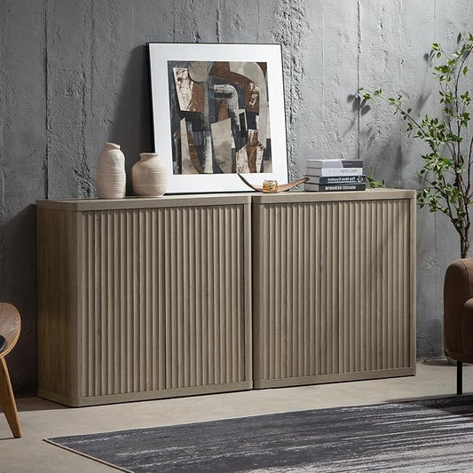 SICOTAS Buffet Cabinet with Storage 69.2" Sideboard Accent Modern Credenza with Doors & Shelves Fluted Tall Media Console Mid Century Coffee Bar Table for Living Room Kitchen Dining Room Hallway