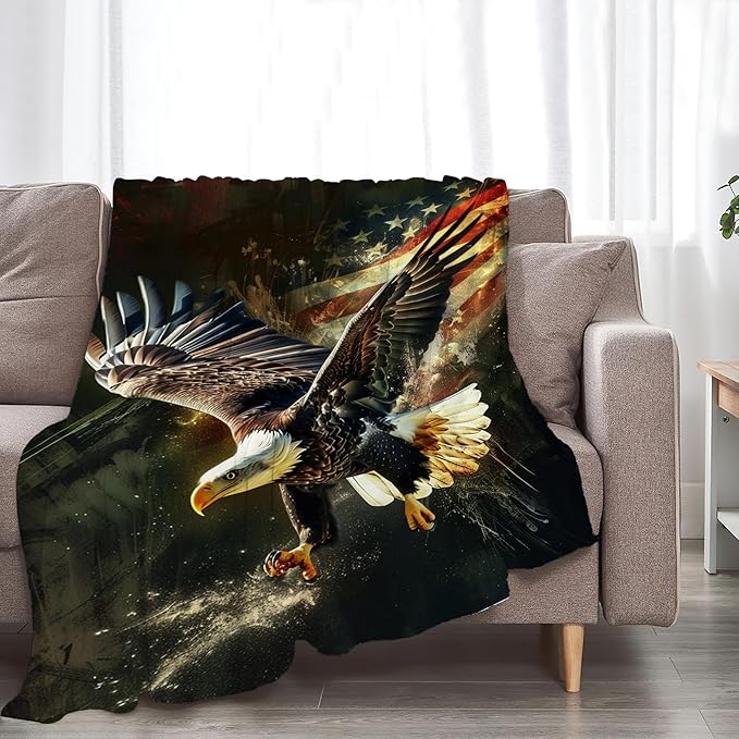 American Eagle Bald Eagle Throw Blanket and Decor With American Flag Design for All Ages - Soft Warm Cozy Fleece for Couch, Sofa, Bed 60"x50"