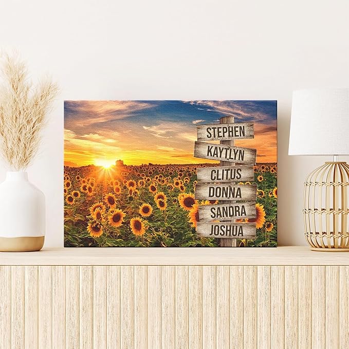 Dem Canvas Personalized Street Sign With Family Names Canvas, Unique Gift Custom Multi-Name Canvas, Wooden Sign, Sunflower Family Customized