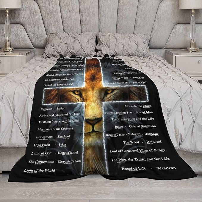 Christian Lion Scripture Jesus Throw Blanket for Women Men Kids Adults, Soft Warm Cozy Fleece Blanket for Couch Sofa Bed, 40"x50"
