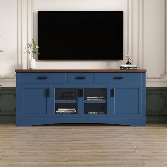 Christopher Knight Home Diver Modern 67 Inch TV Stand for TV up to 70 inch, TV Entertainment Center with Storage Adjustable Shelf+Drawer, Wooden TV Console Table with Storage for Living Room, Blue