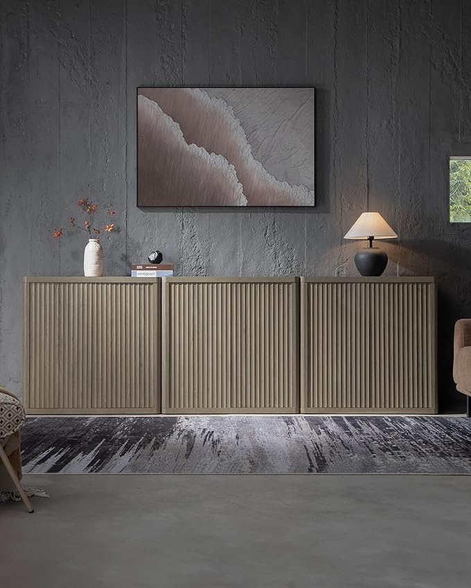 SICOTAS Buffet Cabinet with Storage 138.4" Sideboard Accent Modern Credenza with Doors & Shelves Fluted Tall Media Console Mid Century Coffee Bar Table for Living Room Kitchen Dining Room Hallway