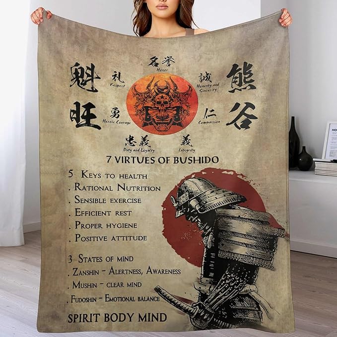 Samurai Warrior Blanket Japanese Samurai Throw Blanket Samurai Gifts for Boys Men Warrior Blanket for Kids Adults Soft Warm Cozy Fleece Blanket for Couch Sofa Bed 50"x60"