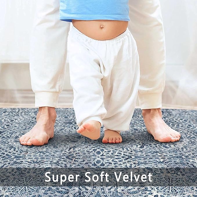 vivorug 6x9 Area Rugs, Ultra-Soft Washable Rug for Living Room Dinner Room Bedroom, Non-Slip Vintage Rug, Indoor Carpet Large Area Rug, Blue