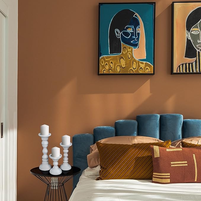 Mela Artisans Wooden Pillar Candle Holders | Willow Design | Set of 3 Mango Wood Candlesticks | Matte White | Sizes 6" & 9" & 12" | Table Decor | Centerpiece | Mantel | Wedding | Living Room Decor