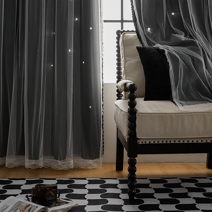 XiDi Room Darkening Curtains 84 inches Long, Black Out Curtains for Bedroom Windows, Unicorn Curtains for Kids Room, Blackout Curtains for Living Room 84 inchs Length 52 inches Wide 1 Panel Black