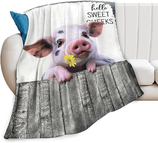 Funny Farm Pig Blanket - Soft Warm Cozy Fleece Throw for Girls, Women, Men, Boys - Animal Gifts and Decor for Couch, Sofa, Bed - 50"x40"