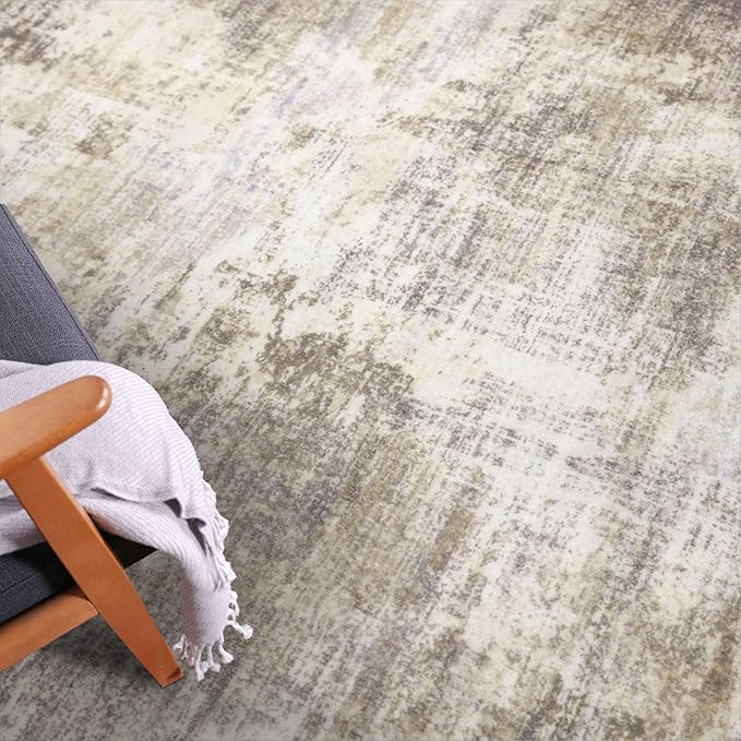 IOHOUZE Round Area Rug 5 Ft Circle Entryway Rugs Round Washable Door Mat Indoor Entrance, Non Slip Circle Front Door Rug, Printed Abstract Faux Wool Floor Carpet for Foyer Porch Sink, Beige Brown