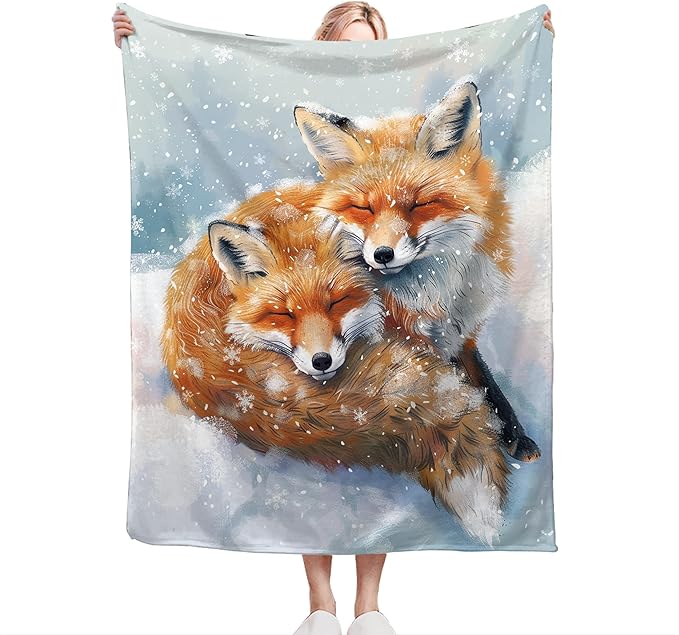 Fox Throw Blanket - Cute Animal Gift and Decor for Girls, Women, Men, Boys - Soft Warm Cozy Fleece for Couch, Sofa, Bed 60"x50"