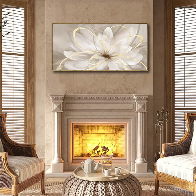 SOUGUAN Gold Flowers Canvas Wall Art Abstract Line Wall Decorations for Living Room Modern Home Decor Office Hanging Prints 24x48 Inch Bedroom Posters