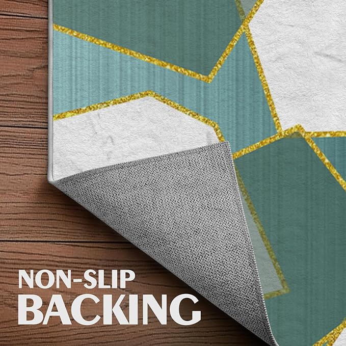 Area Rug 4x6 Entryway Green Marble Geometric Modern Abstract Rectangular Rugs Machine Washable Soft Rug Carpet Area Rug for Entrance Beside Living Room Bedroom Dining Room Office Indoor