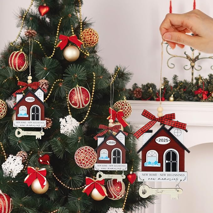 2025 New Home Keepsake, Housewarming Gift for Couples - Wooden Home Decor for New Homeowners, Unique House Warming Presents (Red)