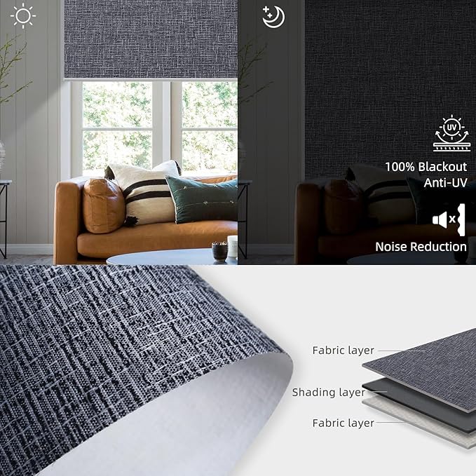 SmartWings Motorized Blackout Roller Blinds Work with Matter Homekit Z-Wave Thread Alexa Google, Smart Window Shades for Bedroom, Cordless Remote Control Customized 16"-110" W, Eclipse Charcoal