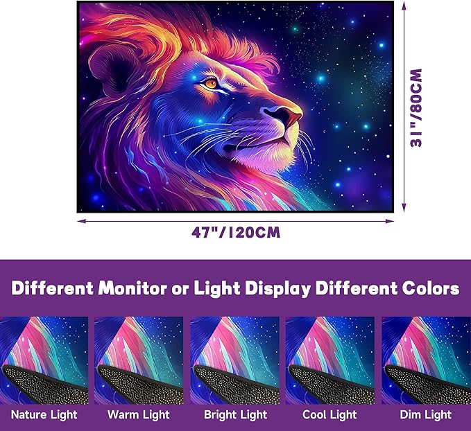 2'7" x 3'11" Galaxy Lion Rug 3D Fierce Lions Area Rugs for Kids Bedroom Living Room Playroom Gameroom Boys Glitter Carpet Throw Rugs Floor Mat 47 in X 31 in