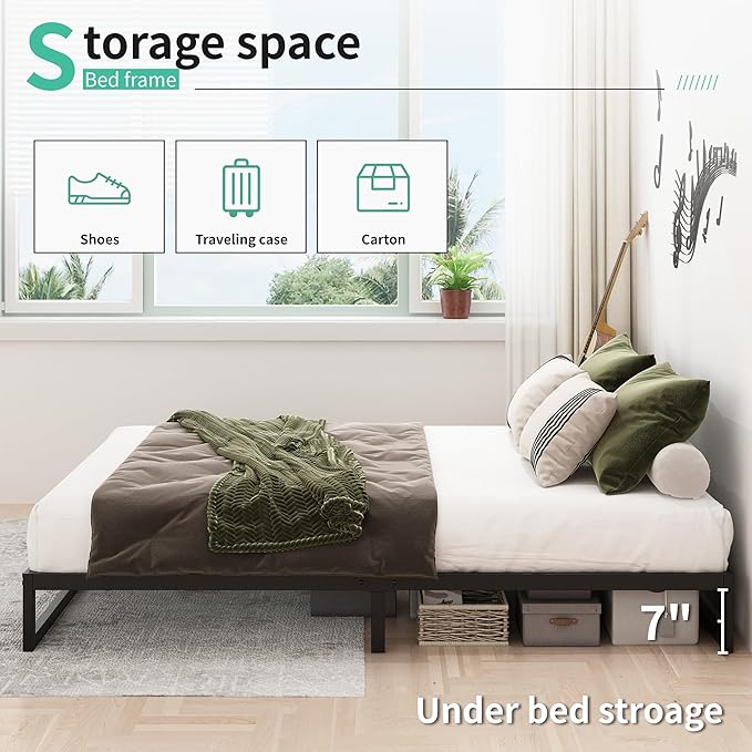 9 Inch California King Bed Frames No Box Spring Needed Heavy Duty Metal Cal King Platform for Mattress Foundation, Noise Free, Easy Assembly, Black