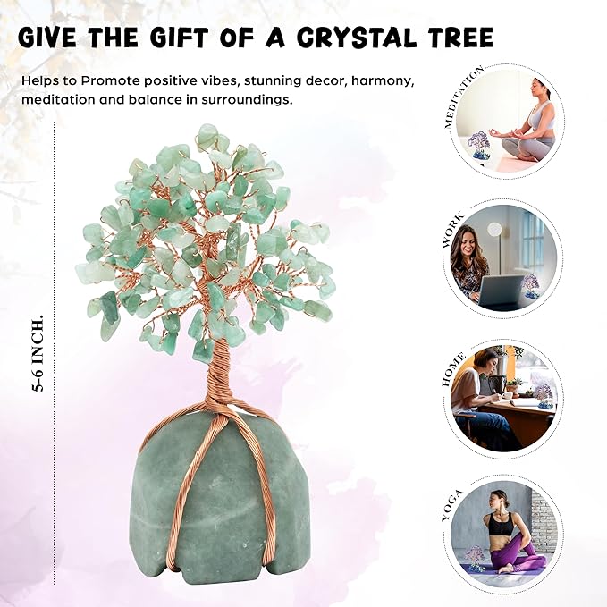 "Green Aventurine Crystal Tree with Green Aventurine Stone Base Tree of Life Decor for Bedroom, Birthday Gifts for Women, Sister Gift, Birthday Gifts for Mom, Cute Home Decor Housewarming present"