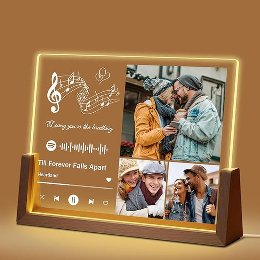 Personalized Valentines Christmas Gifts For Him Her, Custom Spotify Plaque Light Up Picture Frame With Night Light, Customized Anniversary Birthday Gifts For Boyfriend Girlfriend Women Men
