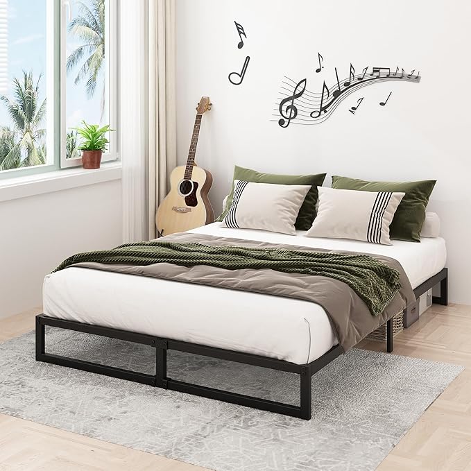 9 Inch California King Bed Frames No Box Spring Needed Heavy Duty Metal Cal King Platform for Mattress Foundation, Noise Free, Easy Assembly, Black