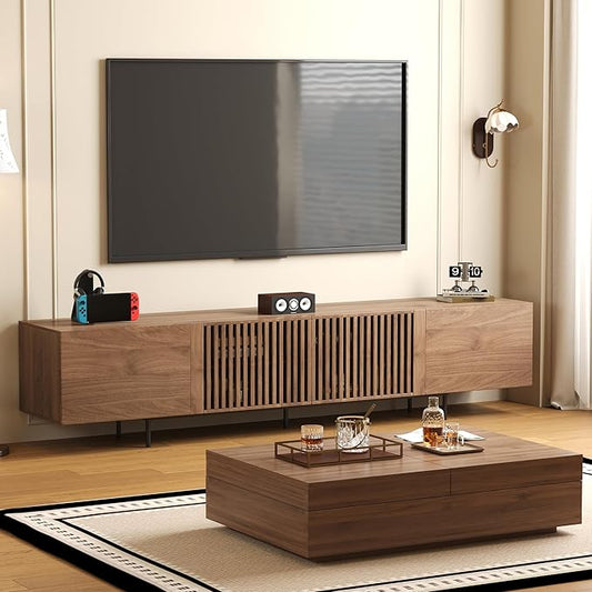 Mid-Century Modern TV Stand & Expandable Coffee Table Set, Walnut Finish, Stylish Storage Combo for Living Room or Bedroom (70.87" TV Stand+Coffee Table)