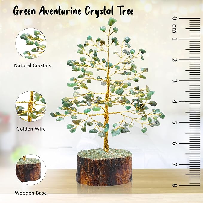 "Green Aventurine Healing Crystal Tree Bonsai, Desk Decor for Women Room & Office Decor Spiritual Gift Meditation Crystals for Home room decor cute house warming gifts for women Mom Birthday 7-8"""