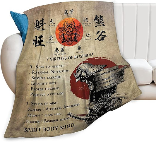 Samurai Warrior Blanket Japanese Samurai Throw Blanket Samurai Gifts for Boys Men Warrior Blanket for Kids Adults Soft Warm Cozy Fleece Blanket for Couch Sofa Bed 50"x60"