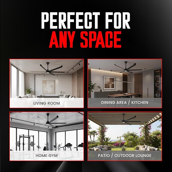 100 Inch Ceiling Fan Indoor/Outdoor 8.3ft HLVS Industrial PMSM Motor - Black Modern Big Ceiling Fan With Remote & Light for Living Room, Patio, Garage (Apollo 100")