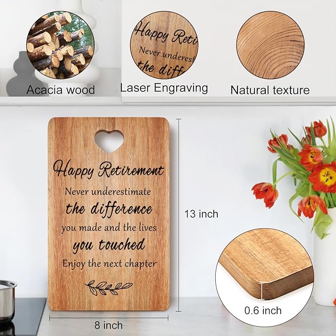 Retirement Gift for Women Men Acacia Wood Retired Cutting Board Happy Retirement Going Away Gift for Coworker Teacher Boss Nurse Friend Mom Lady Retired Gift Wooden Engraved Board Funny Farewell Gift