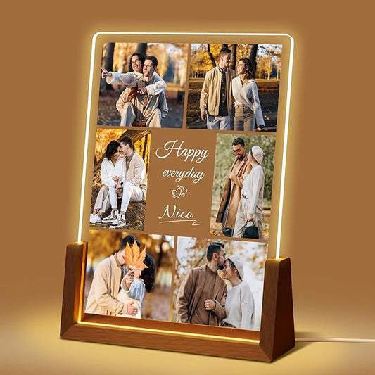 Personalized Valentines Christmas Gifts For Couple Him Her, Custom LED Picture Frame With Photo Night Light, Customized Anniversary Birthday Gifts For Women Men Boyfriend Girlfriend Husband Wife