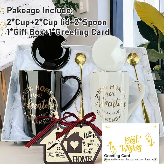 House Warming Gifts for New Home Welcome Housewarming Coffee Mug Closing First Presents Ideas for Buyers Homeowner Couple, 14oz Black&White with Box