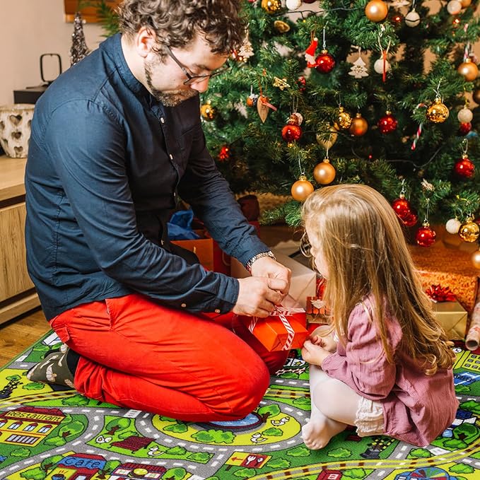 Booooom Jackson Car Rug Kids Area Rug Play Mat 60"x32",TrainTrack Car Mat,Children Non Slip City Road Floor Carpet for Playroom Bedroom