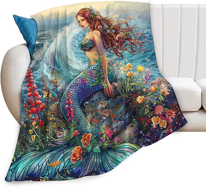Mermaid Throw Blanket - Ocean Blanket for Girls, Women, Boys & Men - Soft, Warm & Cozy Fleece - 80"x60"